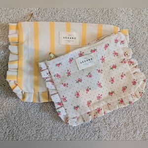 Sézane Set Of Yellow Striped and Floral Frou-Frou Pouches